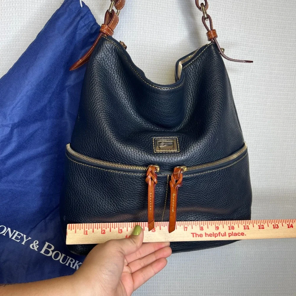 Dooney & Bourke Navy Blue Pebbled Leather Hobo Bag Tan Trim Braided Strap
